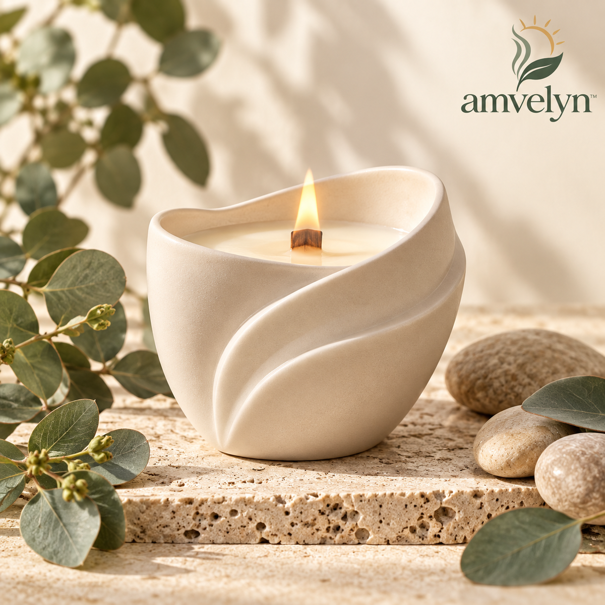 Sculptural Wave Ceramic Soy Candle