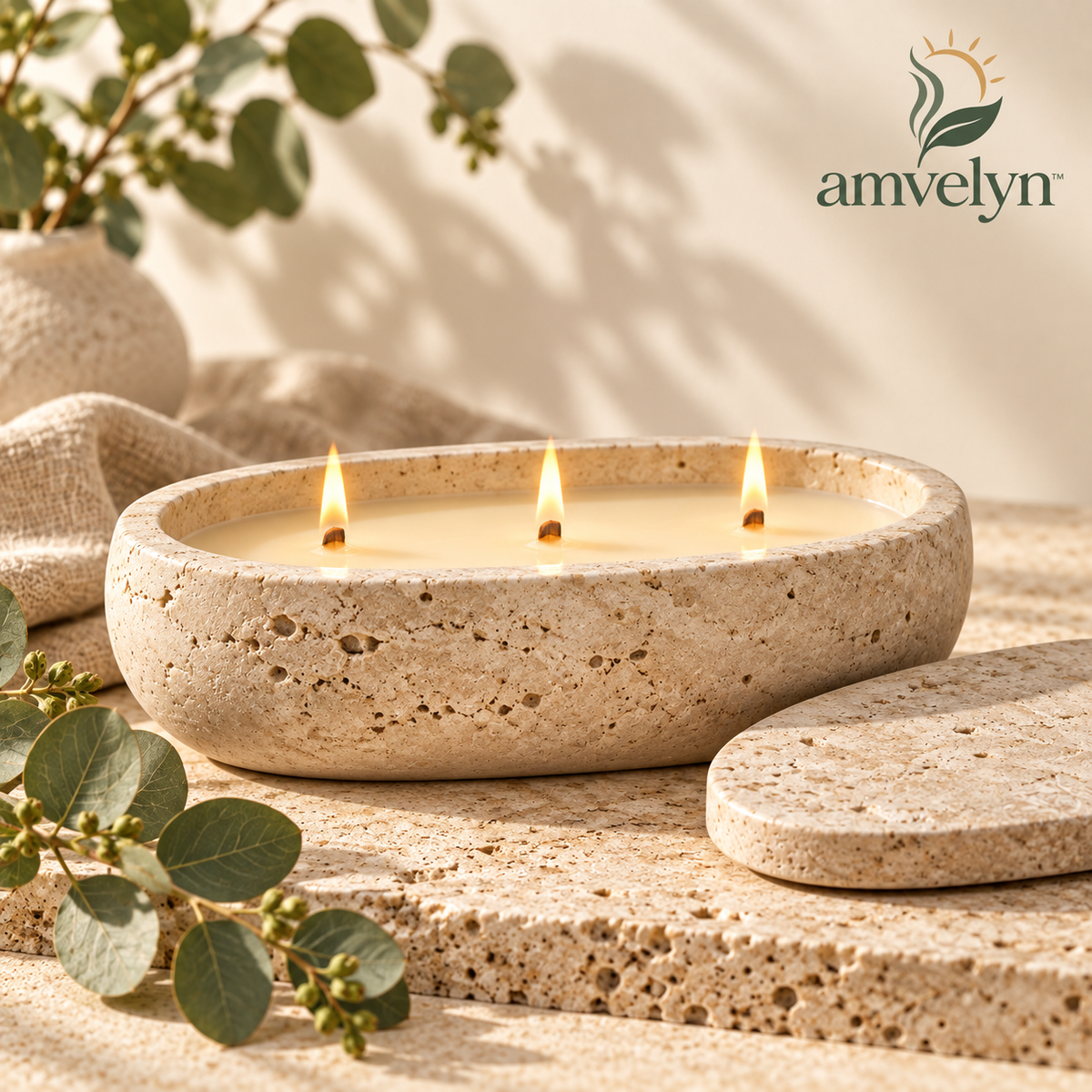 Travertine Three-Wick Aromatherapy Candle
