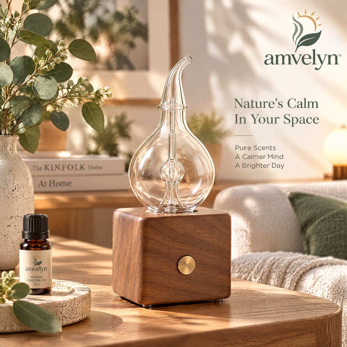 Glass Nebulizing Aroma Diffuser with Walnut Base