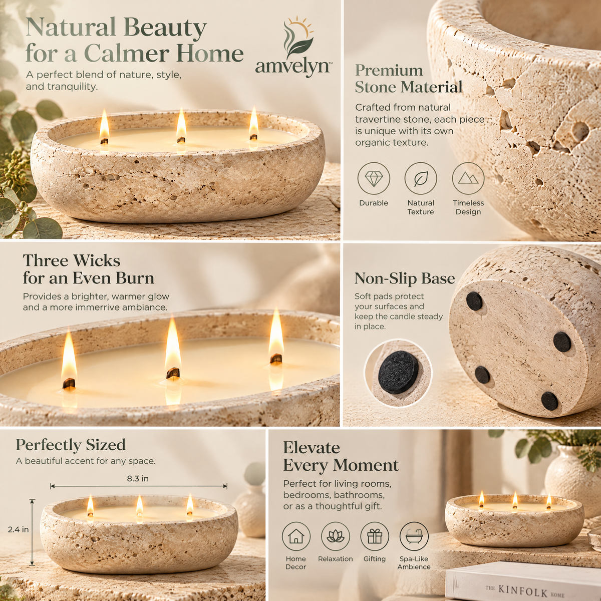 Travertine Three-Wick Aromatherapy Candle