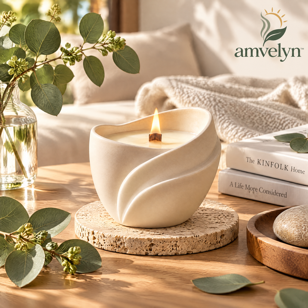 Sculptural Wave Ceramic Soy Candle