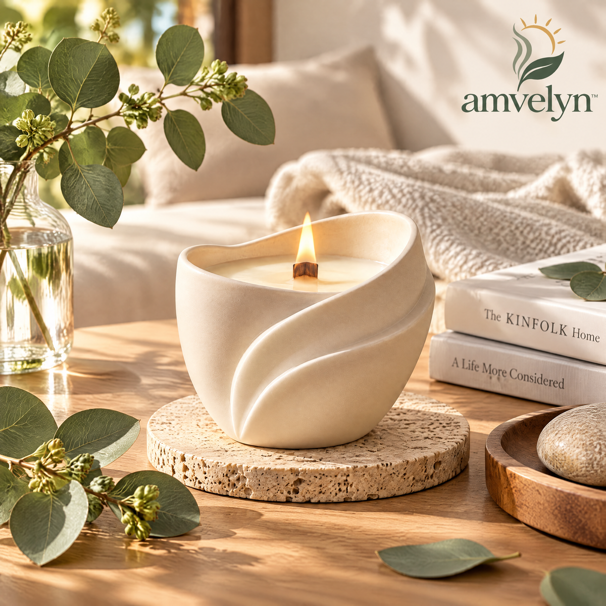 Sculptural Wave Ceramic Soy Candle