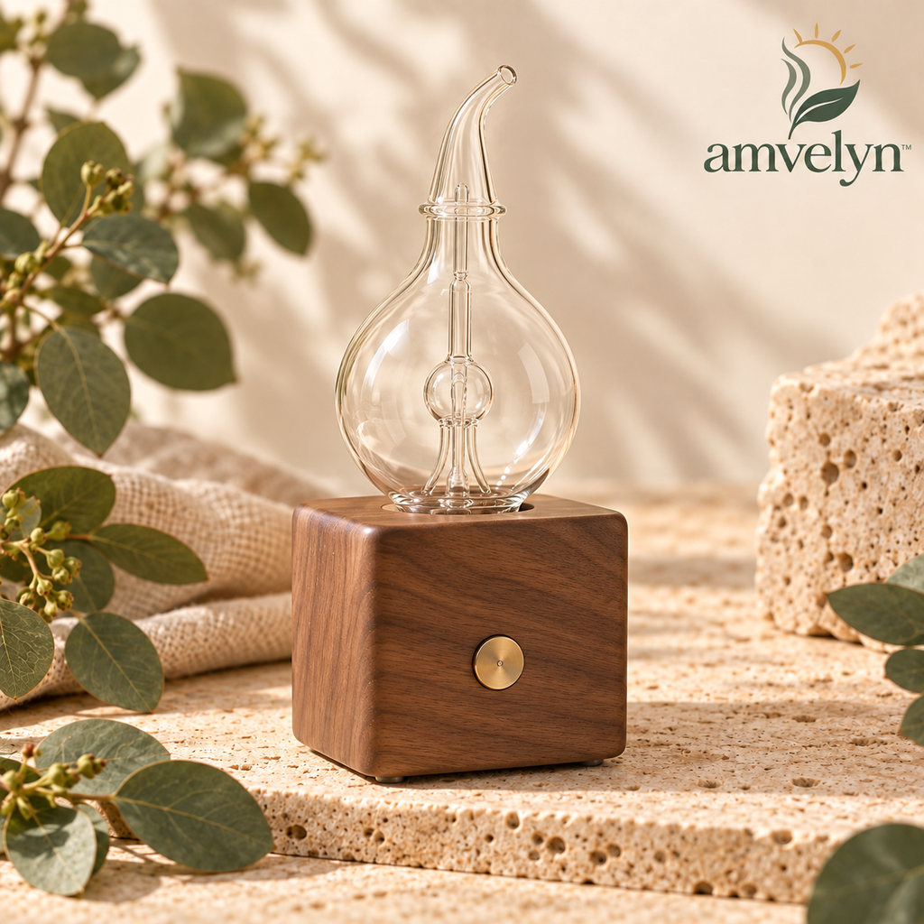 Glass Nebulizing Aroma Diffuser with Walnut Base