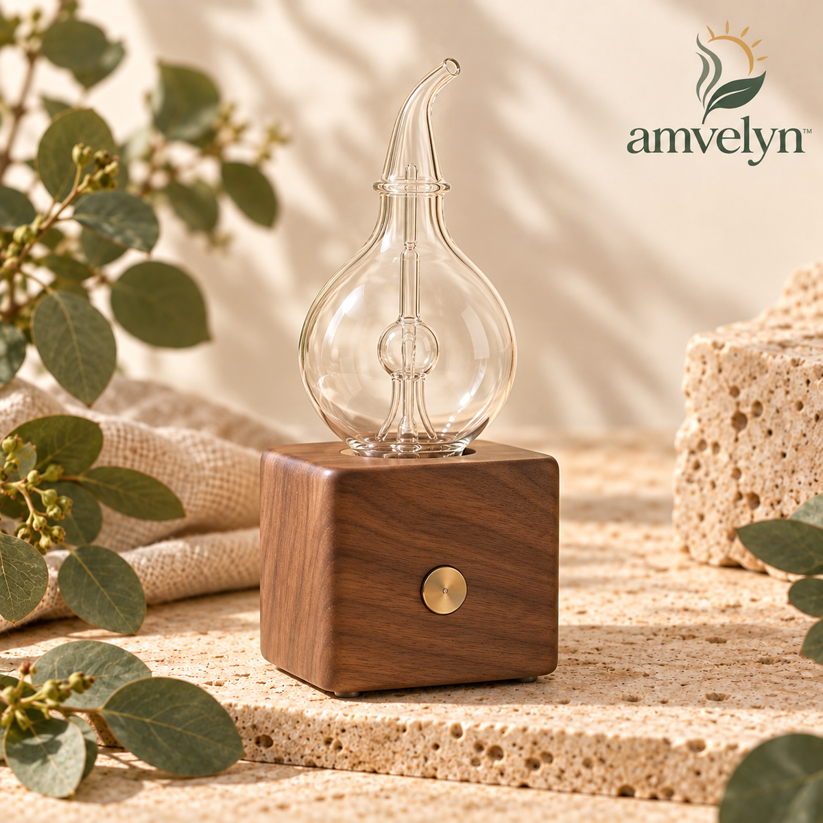 Glass Nebulizing Aroma Diffuser with Walnut Base