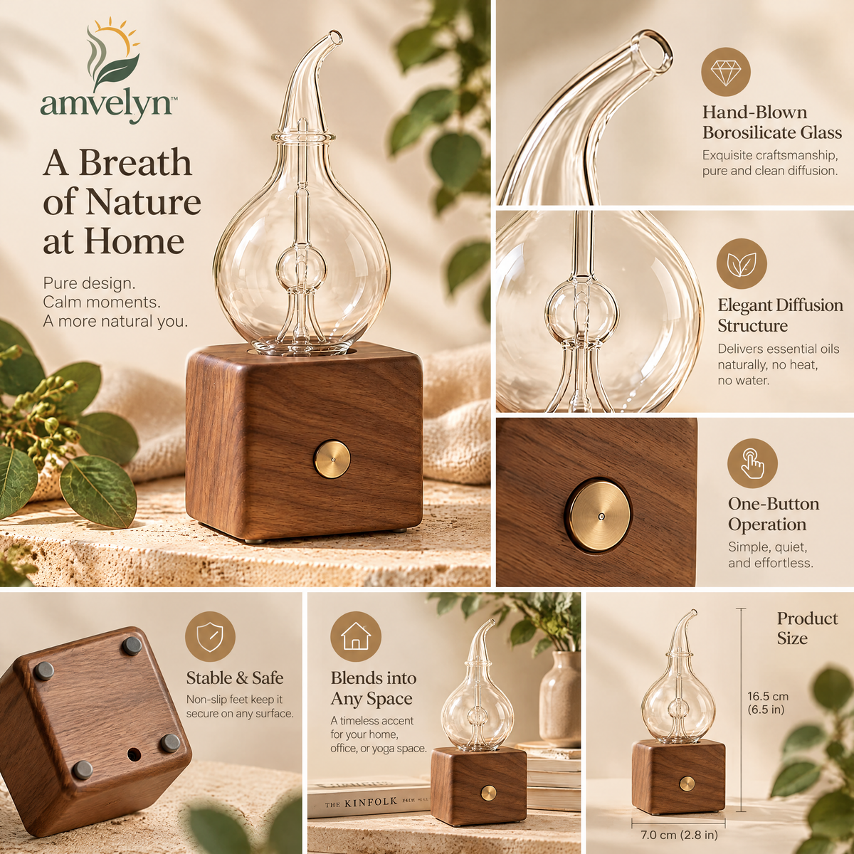 Glass Nebulizing Aroma Diffuser with Walnut Base