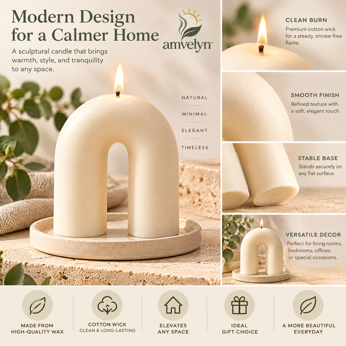 Arch-Shaped Sculptural Wax Candle