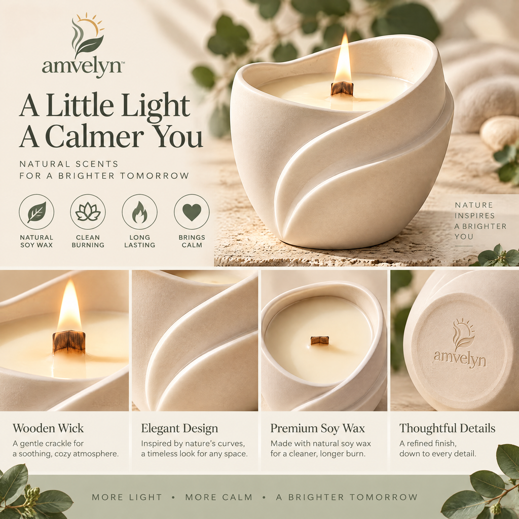 Sculptural Wave Ceramic Soy Candle