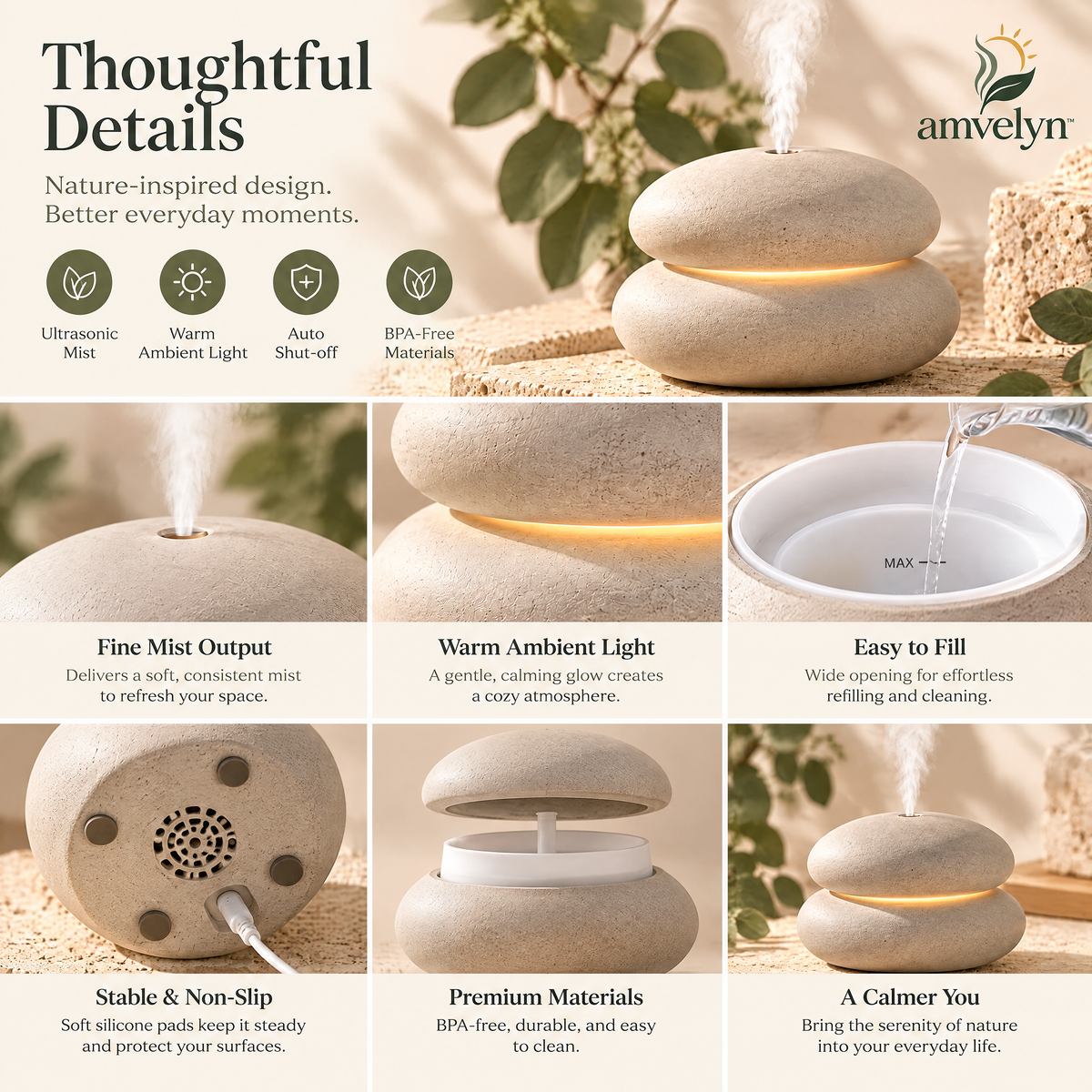 Stacked River Stone Ceramic Diffuser