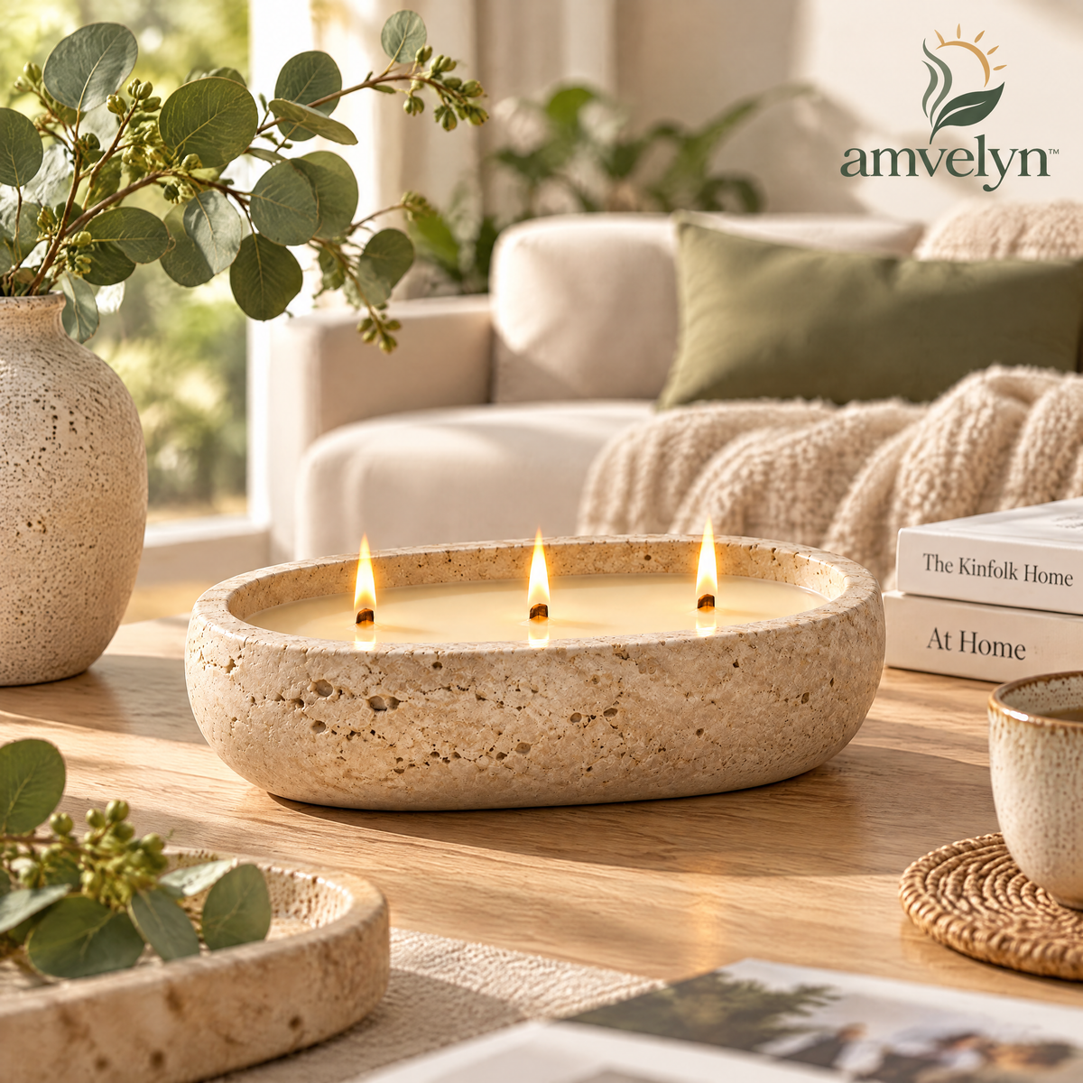 Travertine Three-Wick Aromatherapy Candle